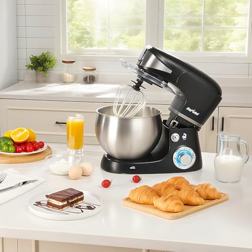 6-in-1 Multifunctional Stand Mixer, 6.5QT Tilt-Head Dough Mixer, Electric Stand Mixer with Stainless Steel Bowl for Cake, Bread, and Dough, with Meat Grinder, Juice Blender & Pasta Maker