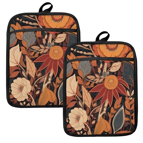 Boho Vintage Floral Pot Holders for Kitchen
