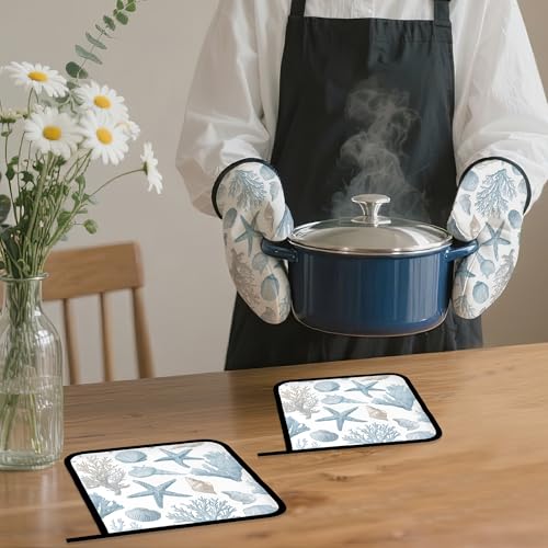 Starfish Oven Mitts and Pot Holders Set (4 Count)
