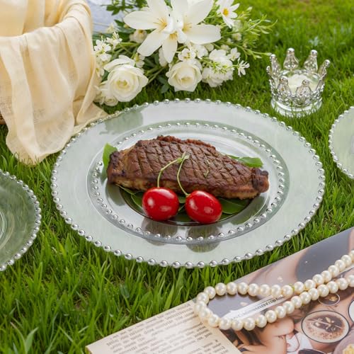 100PCS Clear Plastic Plates with Silver Beads for Bridal Showers (100 Count)