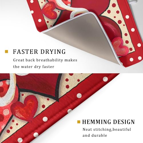 Love Heart Dish Drying Mat 18"x24" Red Dots Microfiber Dish Rack Mat Holiday Absorbent Fast Dry Draining Pad for Kitchen Counter Bar Sinks
