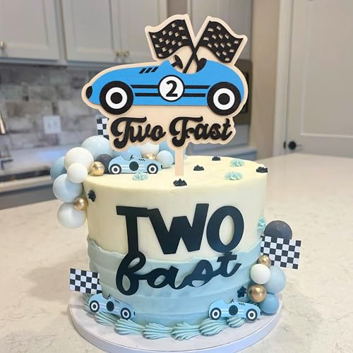 Wooden Two Fast Cake Topper