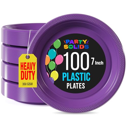Exquisite Party Solids Sturdy Purple Plastic Plates 7" Cake Plates 100 Pcs (100 Count)