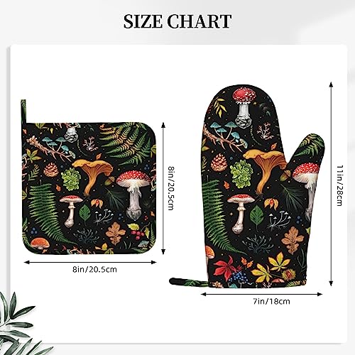 Mushroom Oven Mitts and Pot Holders Sets Silicone Mushrooms Kitchen Mitts Potholders Heat Resistant 4Pcs Oven Gloves Hot Pads for Kitchen Baking Cooking BBQ Grilling (4 Count)