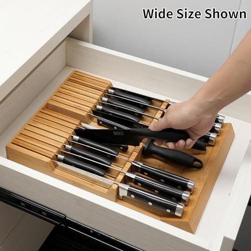 In drawer Knife Block Bamboo Kitchen Knives Drawer Organizer Large