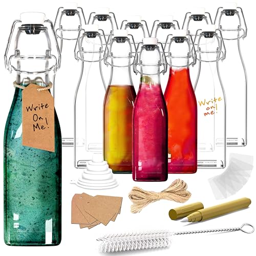 12 Oz Square Swing Top Glass Bottles with Airtight Lid 12 Pack (12 Count)
