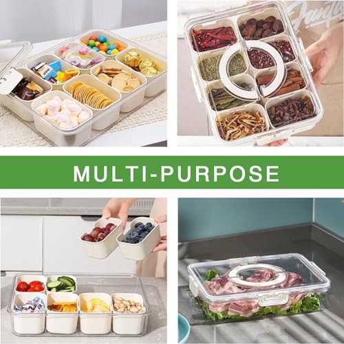 2Pcs Snackle Box Snack Containers with Lid Divided Serving Tray with Handle (2 Count)
