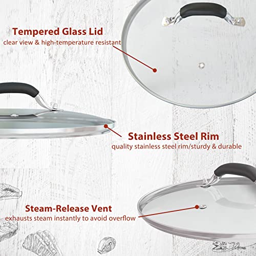 12 Inch Tempered Glass Pot Lid Compatible with 12” Lodge Cast Iron Skillets and 7 Quart Dutch Ovens