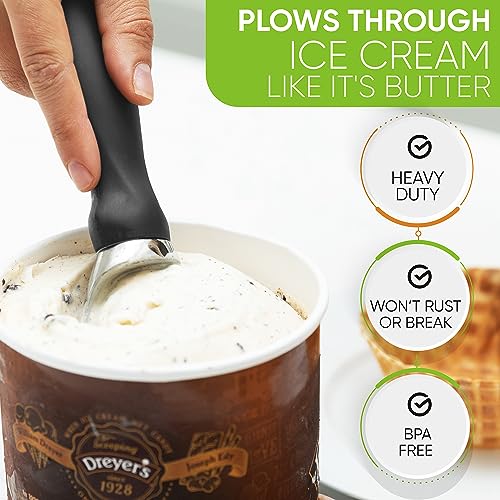 Heavy Duty Metal Ice Cream Scoop with Soft Grip Handle