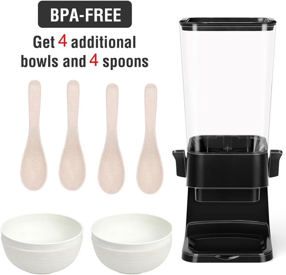 Cereal Dispenser Countertop with 4 Pack Bowls and Spoons 5.5 Qt (2 Count)