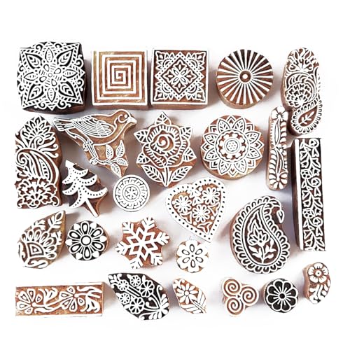 Assorted Wooden Block Printing Stamps (25 Count)