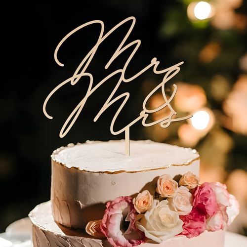 Mr & Mrs Wedding Cake Topper in Wood