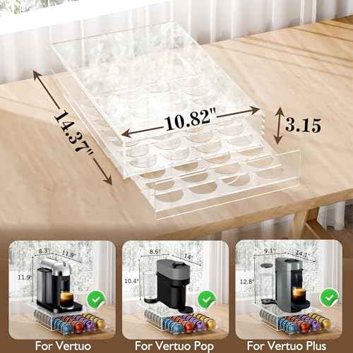Acrylic Coffee Pod Organizer for Nespresso Vertuo Pod Holder 40 Pods Clear Vertuo Pod Storage Drawer