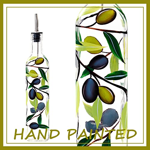 17oz Hand Painted Glass Olive Oil Bottle Dispenser