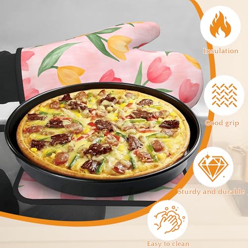 Pink Tulip Oven Mitts and Pot Holders Set (4 Count)