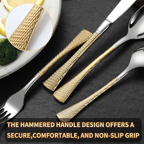 Hammered Silver Gold Silverware Set for 8 (40 Count)