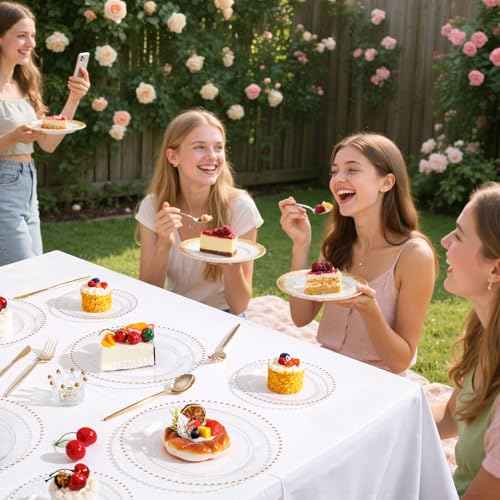 100pcs Clear Plastic Plates with Gold Beads for Bridal Showers (100 Count)