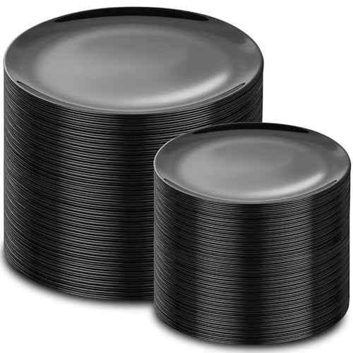 200PCS Black Plastic Plates (200 Count)