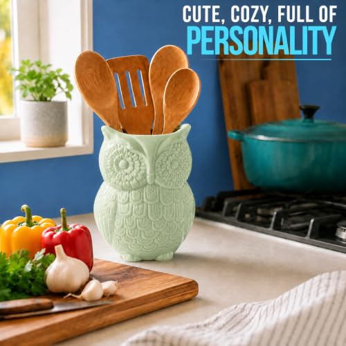Sage Green Owl Utensil Holder