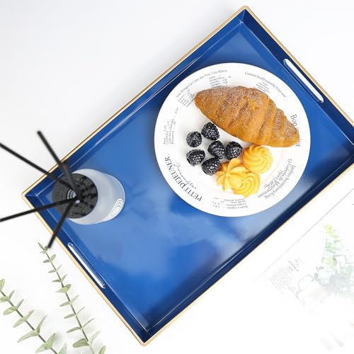 Blue Decorative Serving Tray with Handles