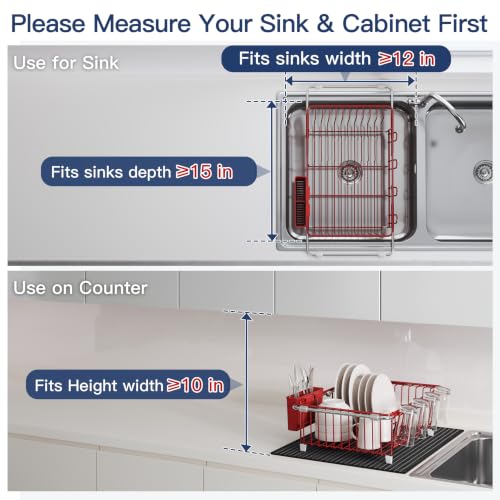 Red Dish Drying Rack in Sink with Mat
