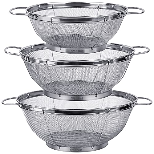 3 Pack 18 8 Stainless Steel Colander Sieves (3 Count)