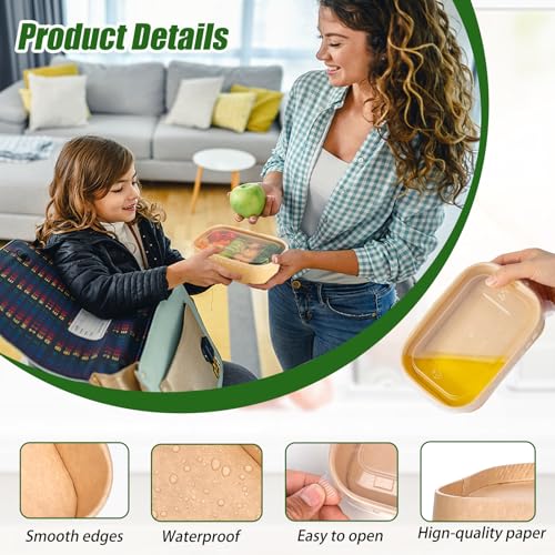 50 Pack 19oz Disposable Kraft Paper Bowls with Lids and Forks (50 Count)