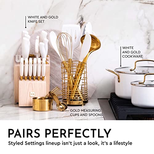 White and Gold Kitchen Utensils Set with Holder