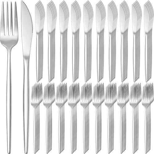 100 Pieces Stainless Steel forks and knives Dinner Flatware Set Tableware Cutlery for Butter Kitchen Restaurant (100 Count)
