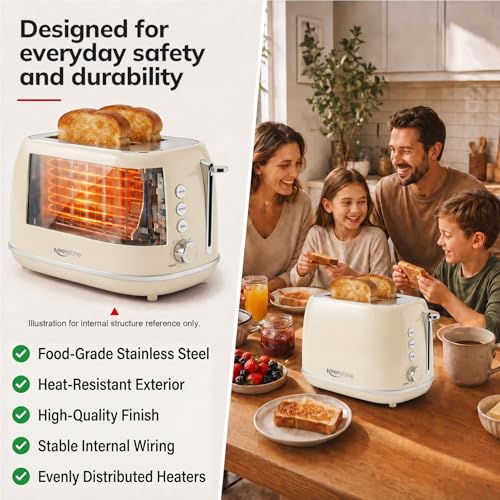 Toasters 2 Slice Retro Stainless Steel Toasters with Bagel