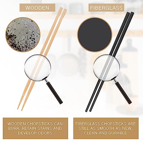 48 Pairs Fiberglass Reusable Chopsticks 9.5" Dishwasher Safe Black Cherry Chopsticks for Chinese Style Japanese Food Cooking Supplies (96 Count)