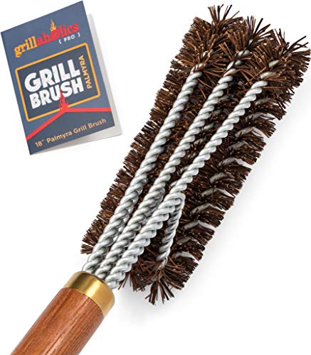 Natural Palmyra Fiber Bristle Grill Brush with Wooden Handle