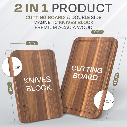 Magnetic Knife Block Countertop and Acacia Wood Chopping Board