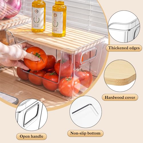 4 Set Stackable Storage Plastic Container with Removable Bamboo Cover