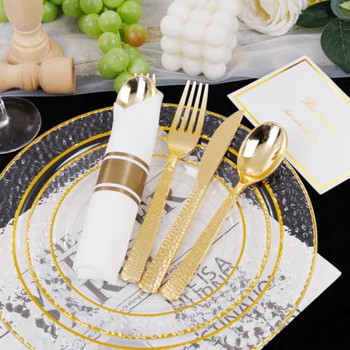 400PCS Gold Wrapped Silverware Set Disposable Hammered for Weddings (400 Count)