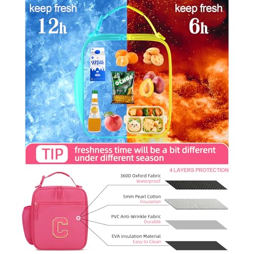 Initial Insulated Lunch Bag for Girls Kids