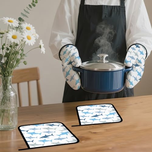 Cute Shark Oven Mitts and Pot Holders Set (4 Count)