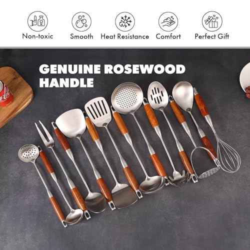 15” Metal Kitchen Utensils Set with RooseWood Handle