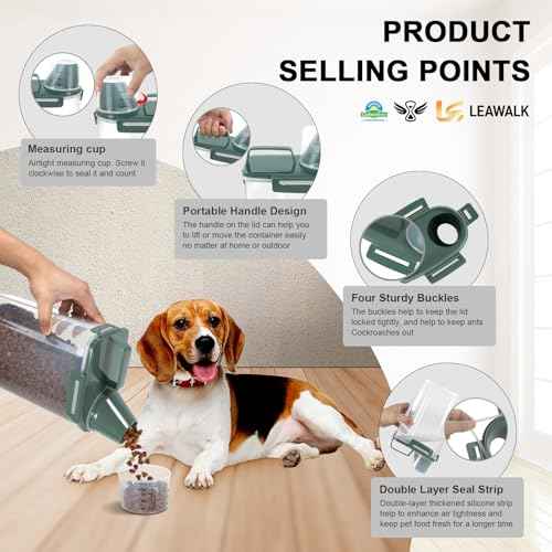 3-5Lbs/3Qt Dog Cat Food Storage Container With Foldable Bowl, Plastic Pet Food Dispenser for Small Animal Kibble/Pet Food/Bird Seed/Oatmeal/Rice/Flour/Brown Sugart/Cereals (Dark Green)