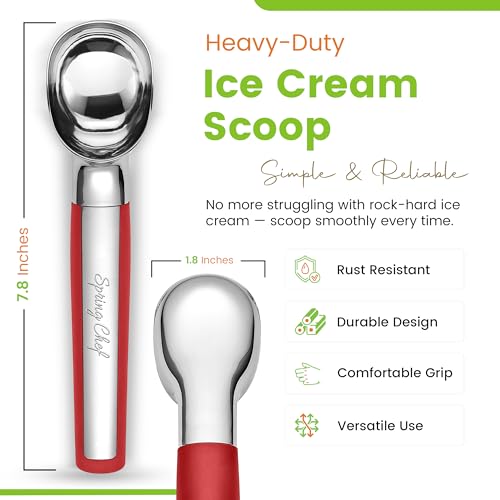 Heavy Duty Metal Ice Cream Scoop with Soft Grip Handle