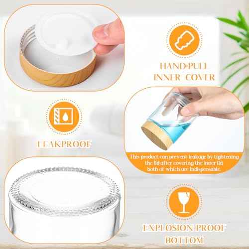 24 Pcs 6oz Glass Jars with Lids Empty Small Glass Containers and Inner Liners Reusable Cosmetic Jars Round Airtight Bottles with Plastic Wood Grain Lids for Travel (24 Count)