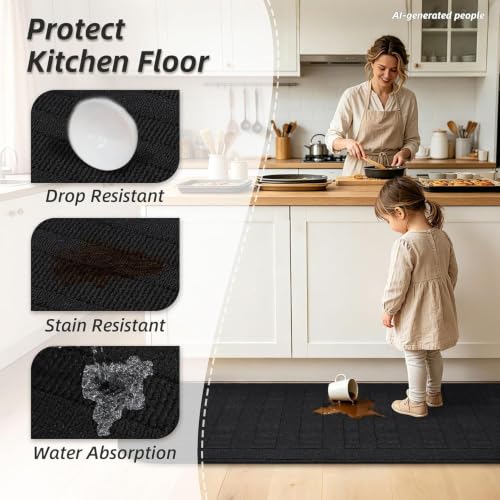 Kitchen Rugs Set of 2 Non Slip Washable 24"x36"+24"x60" (16 Sq Ft)