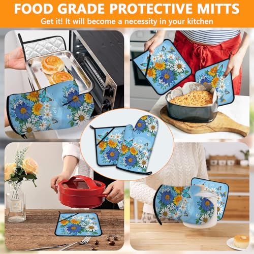 Sunflower Butterfly Oven Mitts and Pot Holders Sets 4Pcs