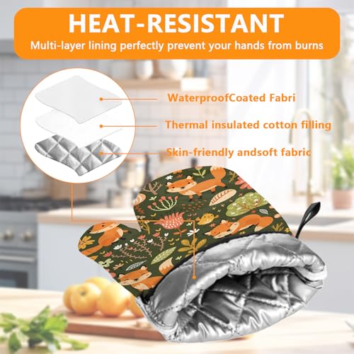 Fox Flower Oven Mitts and Pot Holders Sets 4Pcs