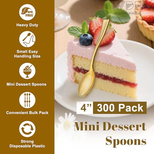 300PCS Plastic Gold Mini Spoons (300 Count)