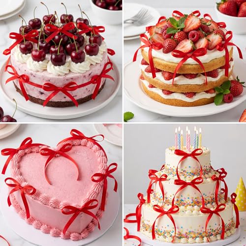 30 Pack Red Ribbon Bows for Cake Bow Cake Toppers (30 Count)