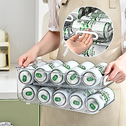 Upgrade 2 Tier Rolling Soda Can Storage Organizer for Tall Skinny Soda