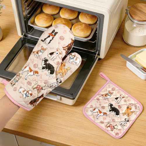 Cute Dog Oven Mitts and Pot Holders Set (4 Count)