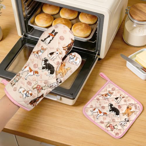 Cute Dog Oven Mitts and Pot Holders Set (2 Count)