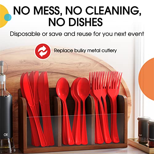 Party Solids Heavy Duty Red Plastic Disposable Cutlery (200 Count)